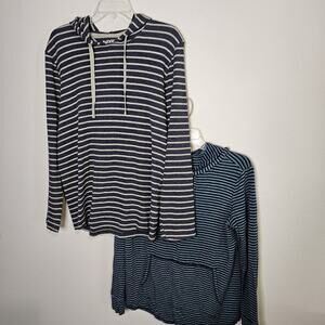 Lot of 2 Sunday Pullover Hooded Shirts Tops Striped Womens L Preppy Punk Comfort